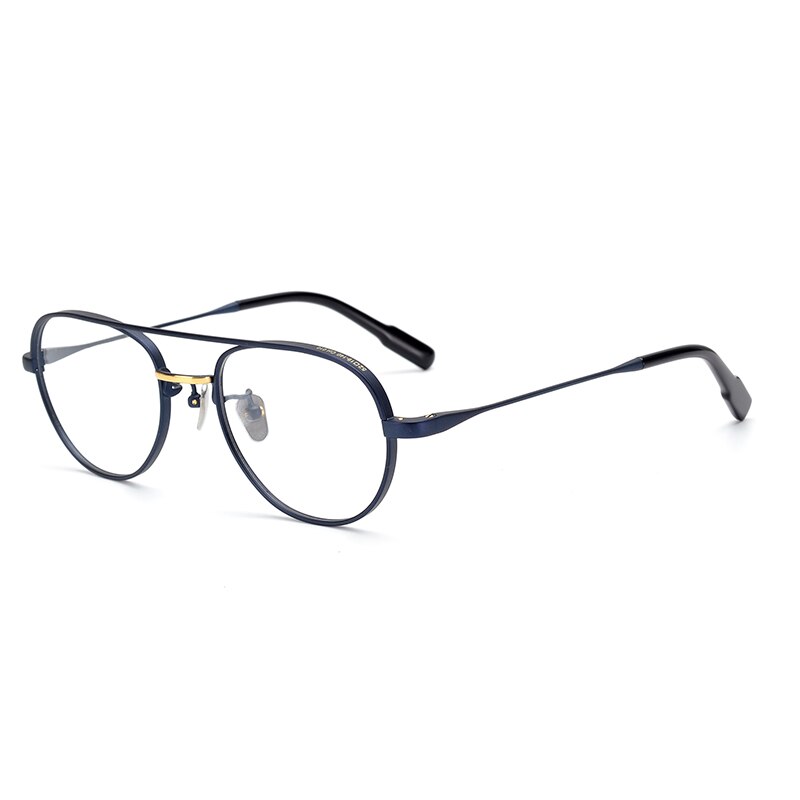 Zerosun Titanium Glasses Frame Men Aviation Eyeglasses Man Vintage Prescription Spectacles Small Nerd Points Eyewear Gold: Blue