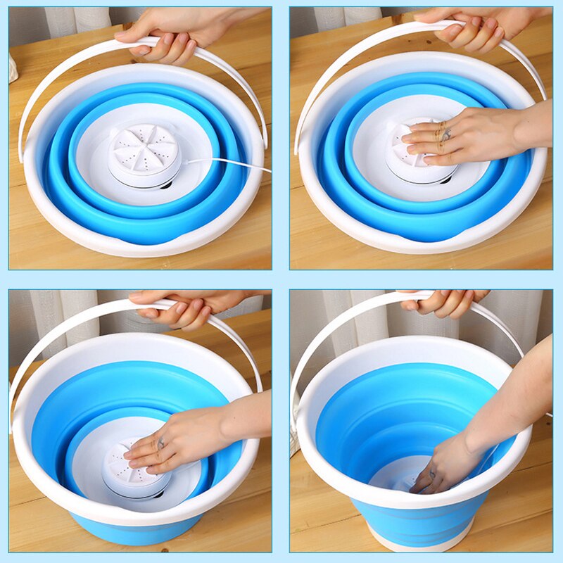 Foldable Mini Washing Household Machine Rotating Ultrasonic Turbines Washer USB Charging Laundry Clothes Cleaner for Home Travel
