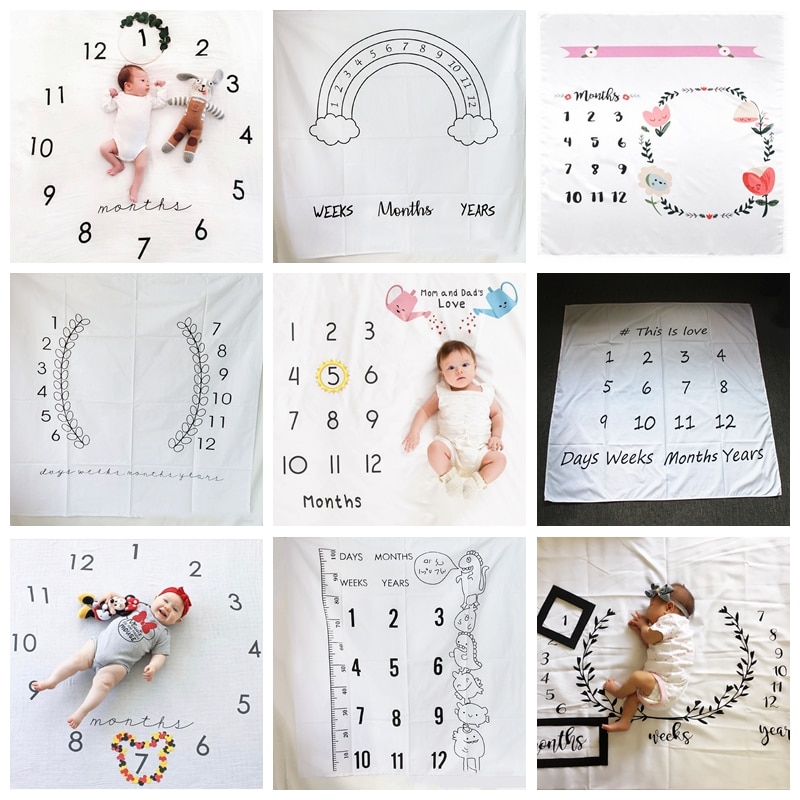 Cartoon Patroon Baby Deken Milestone Fotografie Pasgeboren Baby Deken Speelmatten Maandelijkse Aantal Foto Prop Achtergrond Doek