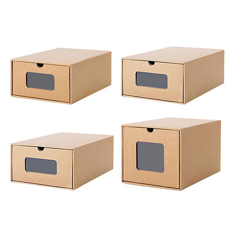 Perspective Shoe Box Transparent Drawer Storage Box Foldable Kraft Carton Shoebox Kraft Paper Water-proof Receipt Boxe Receipt