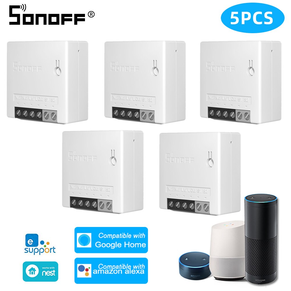 SONOFF-interruptor inteligente bidireccional Mini R2, módulo de relé con Wifi, Control remoto por voz, funciona con Alexa y Google Home: 5Pcs