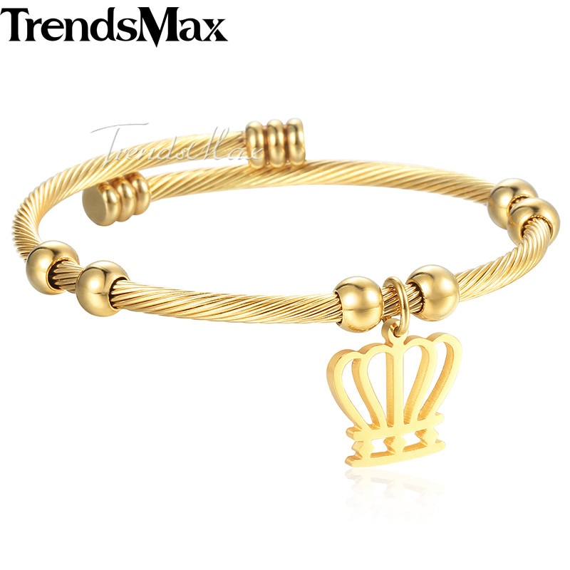 Kvinners armbånd hjerte tre hånd sjarm armring gull farge rustfritt stål armbånd for kvinne smykker 3mm kkgm 45