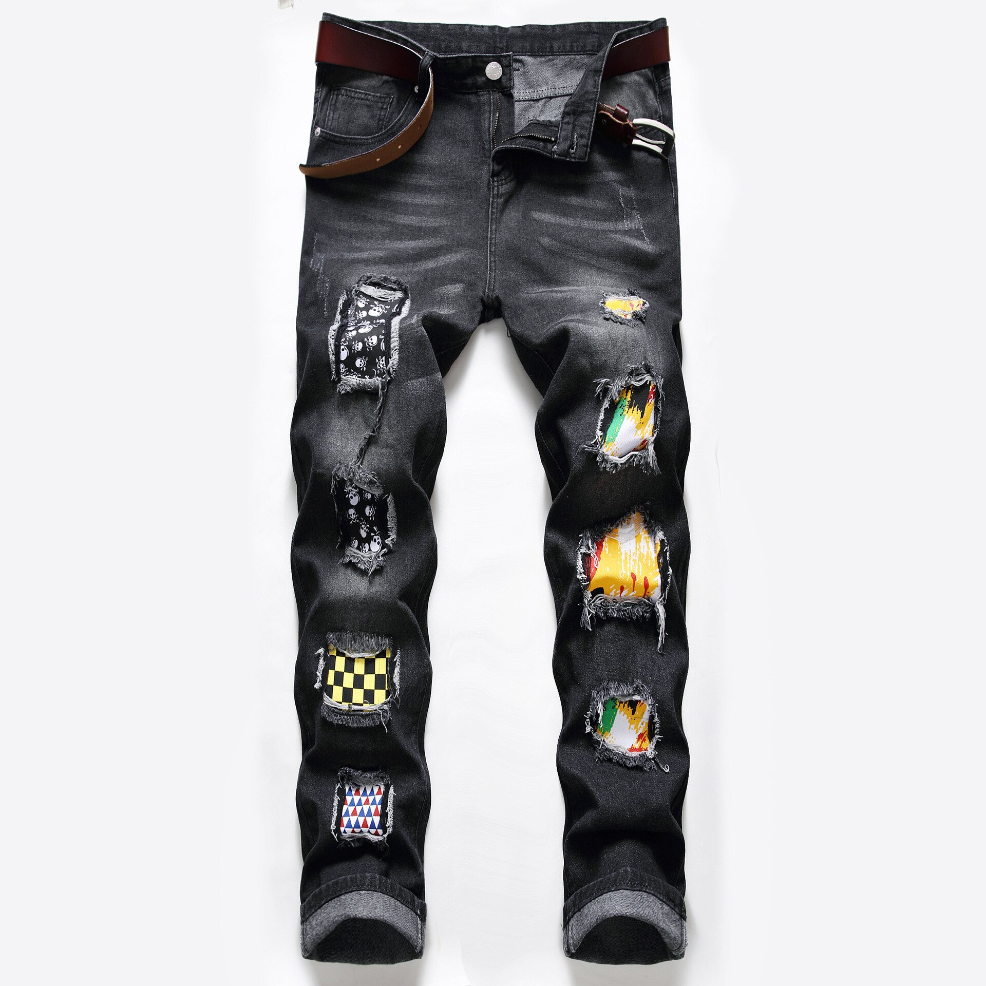 Men's Jeans Slim Ripped Jeans Men's Haulage Motor Contrast Color Trousers