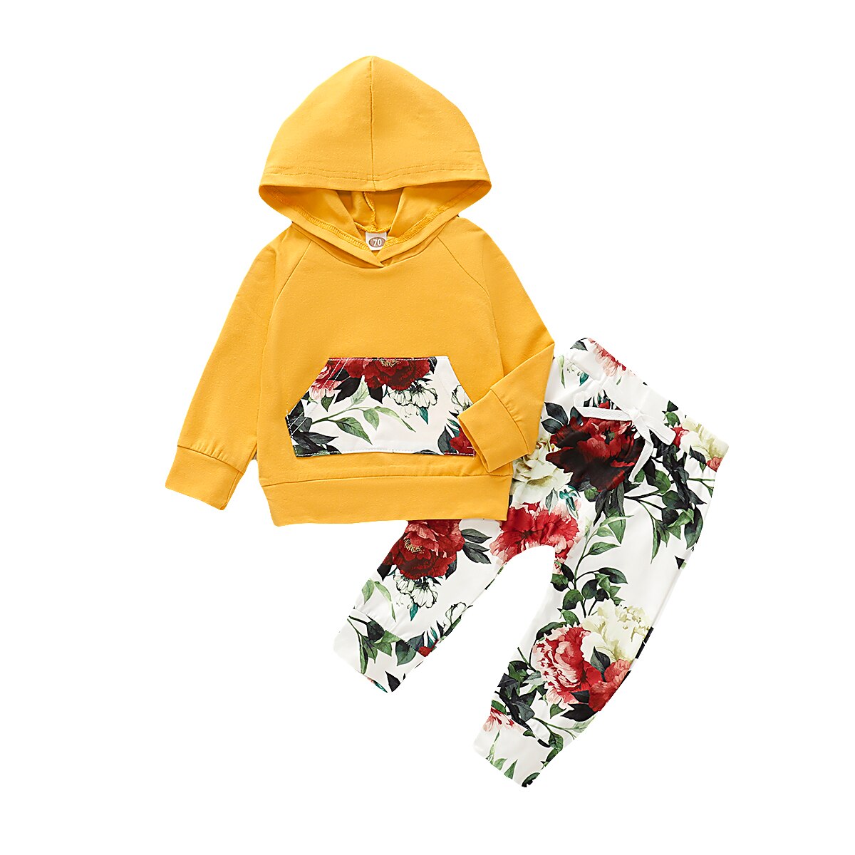Neue Beiläufige Kleinkind Baby Mädchen Jungen Mit Kapuze Spitzen Blumen- Hosen 2Stck Outfit einstellen Kleidung 0-24M: Gelb / 18m