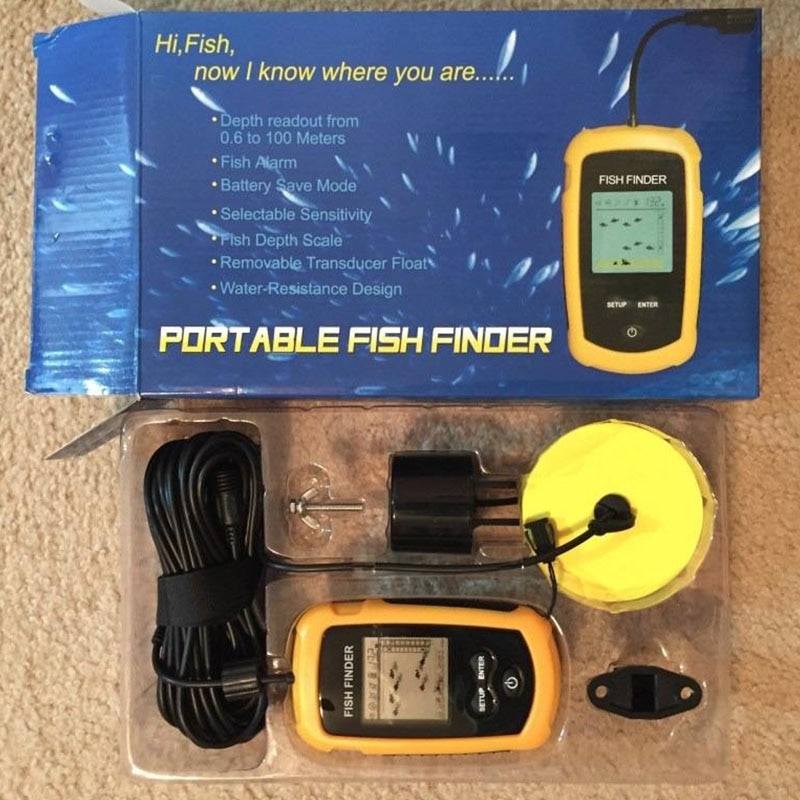 Portable Fish Finder Depth Sonar Sounder Alarm Transducer Fishfinder 0.7-100m Fishing Echo Sounder with English Display XNC