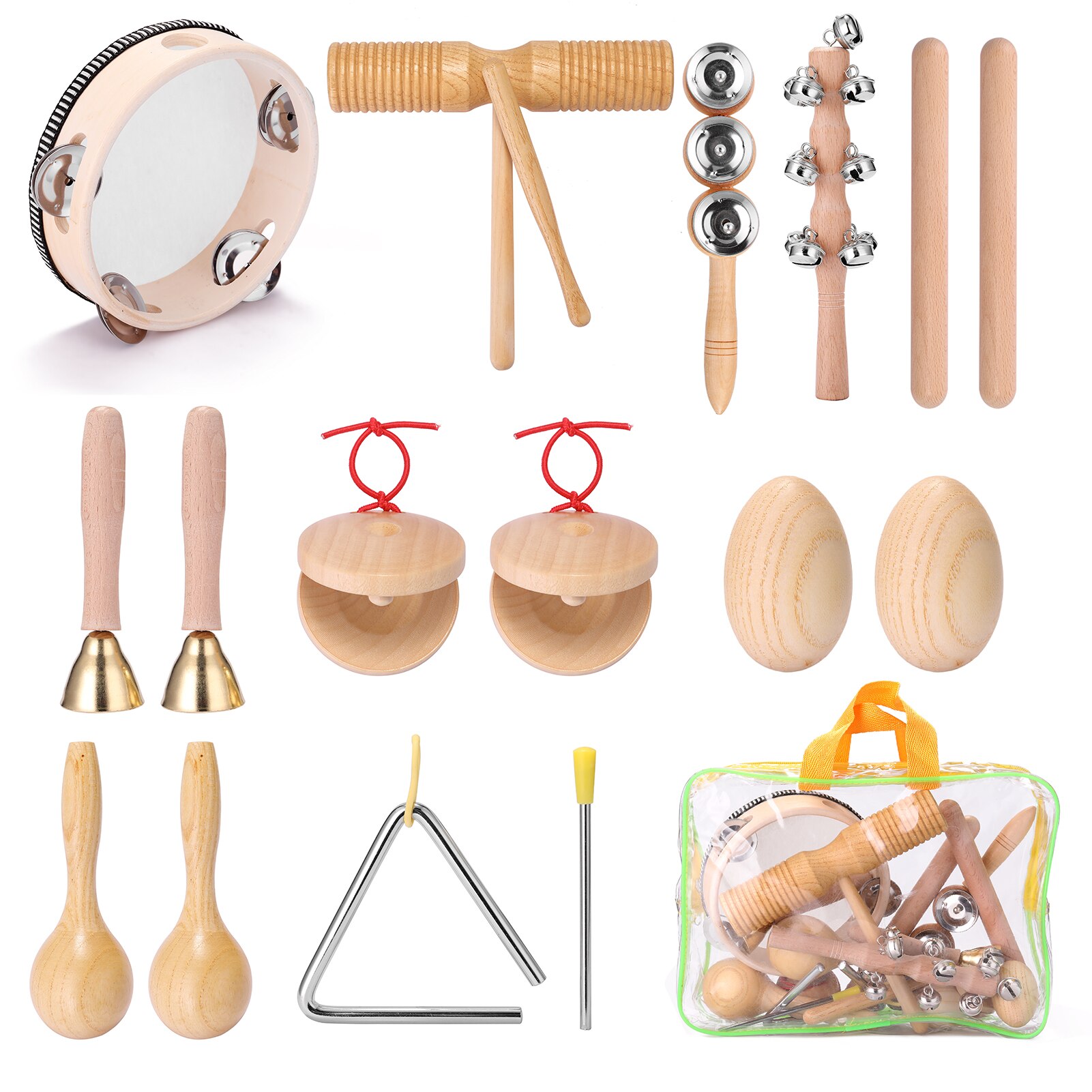 13pcs Children Hand Percussion Instruments Kit Portable Kids Music Enlightenment Musical Instruments Set