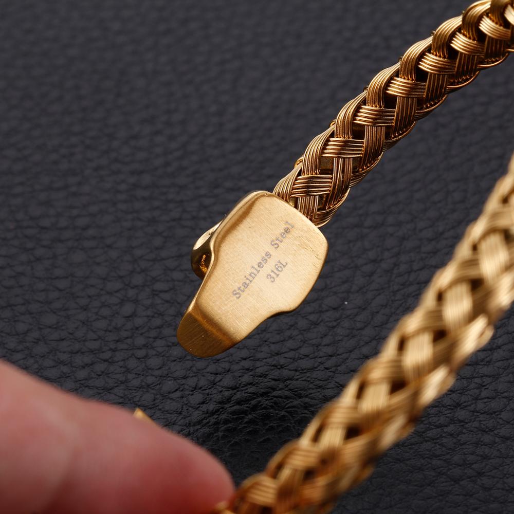 Kalen Double Skull Skull Gold Color Hip Hop Style Stainless Steel Open Bracelet Men's Jewelry