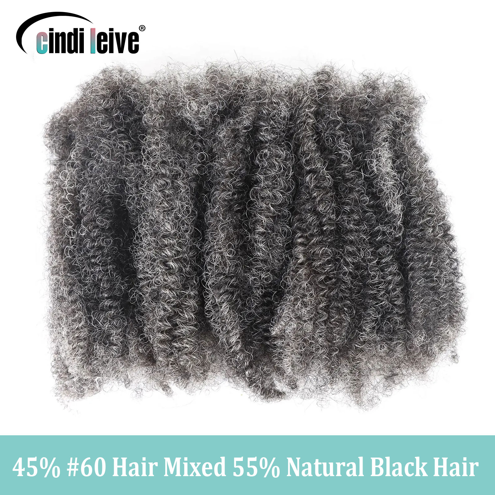 Gris blanco virgen Afro rizado cabello humano a granel para trenzar extensiones de cabello trenzado de ganchillo cerraduras para trenzas sin trama 50g