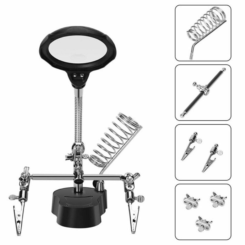 Third Hand Welding Magnifying Glass 3.5X-12X Lens LED Light Auxiliary Clip Loupe Desktop Magnifier For Soldering Repair Stand