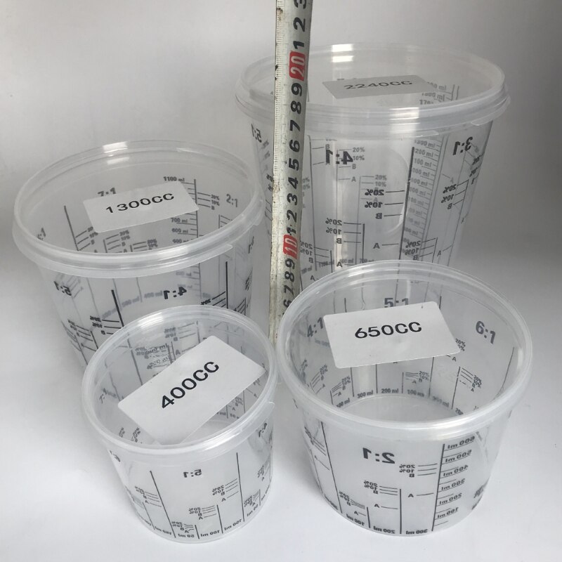 Tasses de mélange de peinture en plastique transparentes graduées jetables de 5 pièces