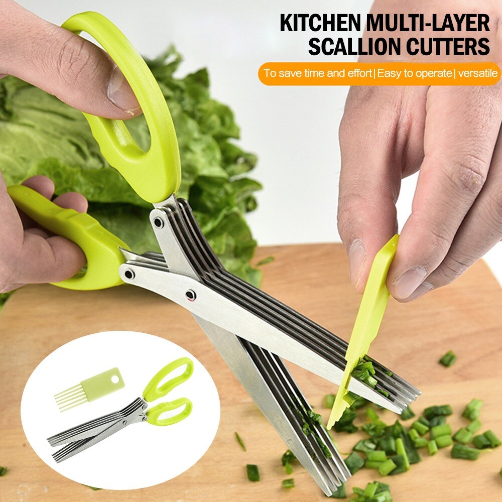Multifunctional Muti Layers Stainless Steel Knives Multi-Layers KItchen Scissors Scallion Cutter Herb Laver Spices Cook Tool Cut