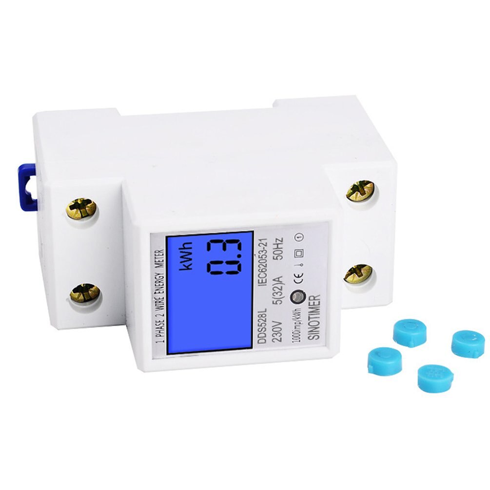 SINOTIMER Single Phase Energy Meter Home DIN Rail LCD Digital No Reset kWh Voltage Current Power Consumption Meter Wattmeter