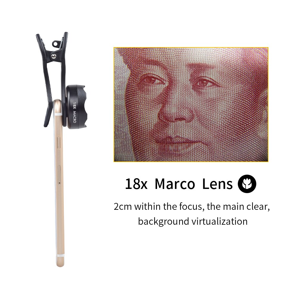 APEXEL Universal Clip on HD 18X Macro Lens Photography Mobile Phone Lens micro lentes For iPhone Lens mobile phone