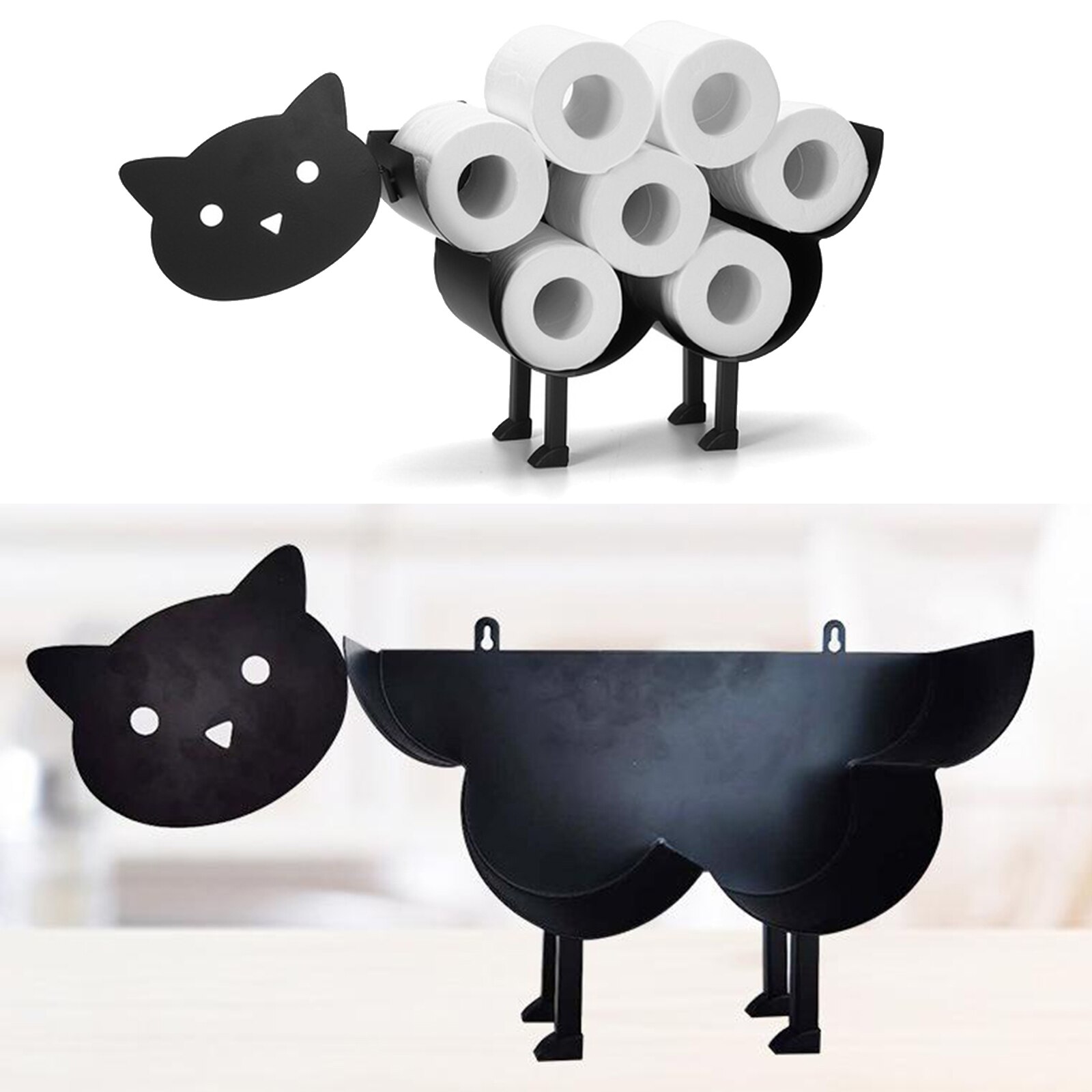 Black Animal Shape Toilet Roll Holder Paper Rack Roll Paper Towel Holder Stand Bathroom Home Storage Freestanding Ornaments: Cat