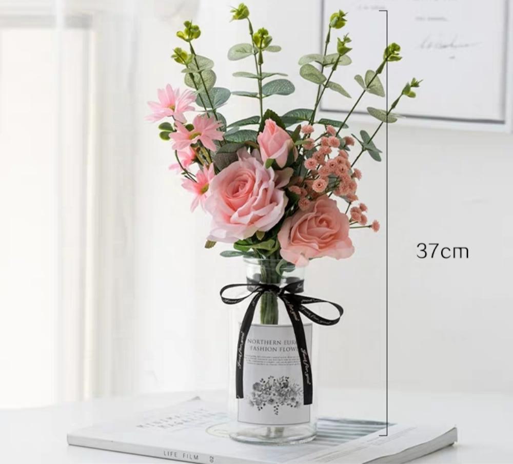 Plastic Vase Wedding Vases Flowers Home Decor Artificial Flower Bouquet with Vase Wedding Table Home Decoration: SET 13