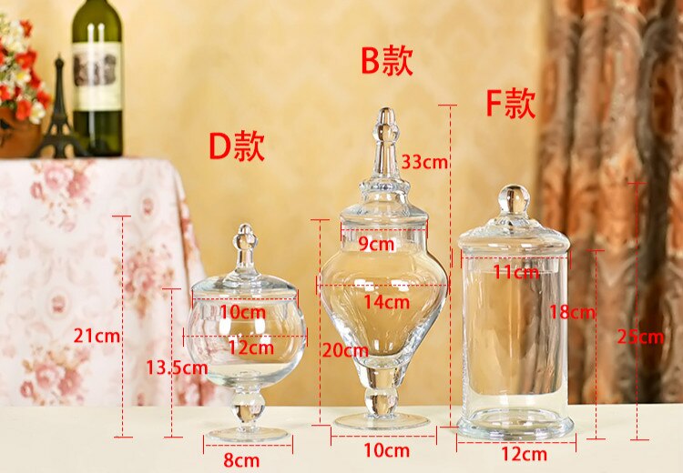 European Style Transparent Glass Candy Jar with Glass Cover Wedding Dessert Display Stand Home Candy Storage Tank
