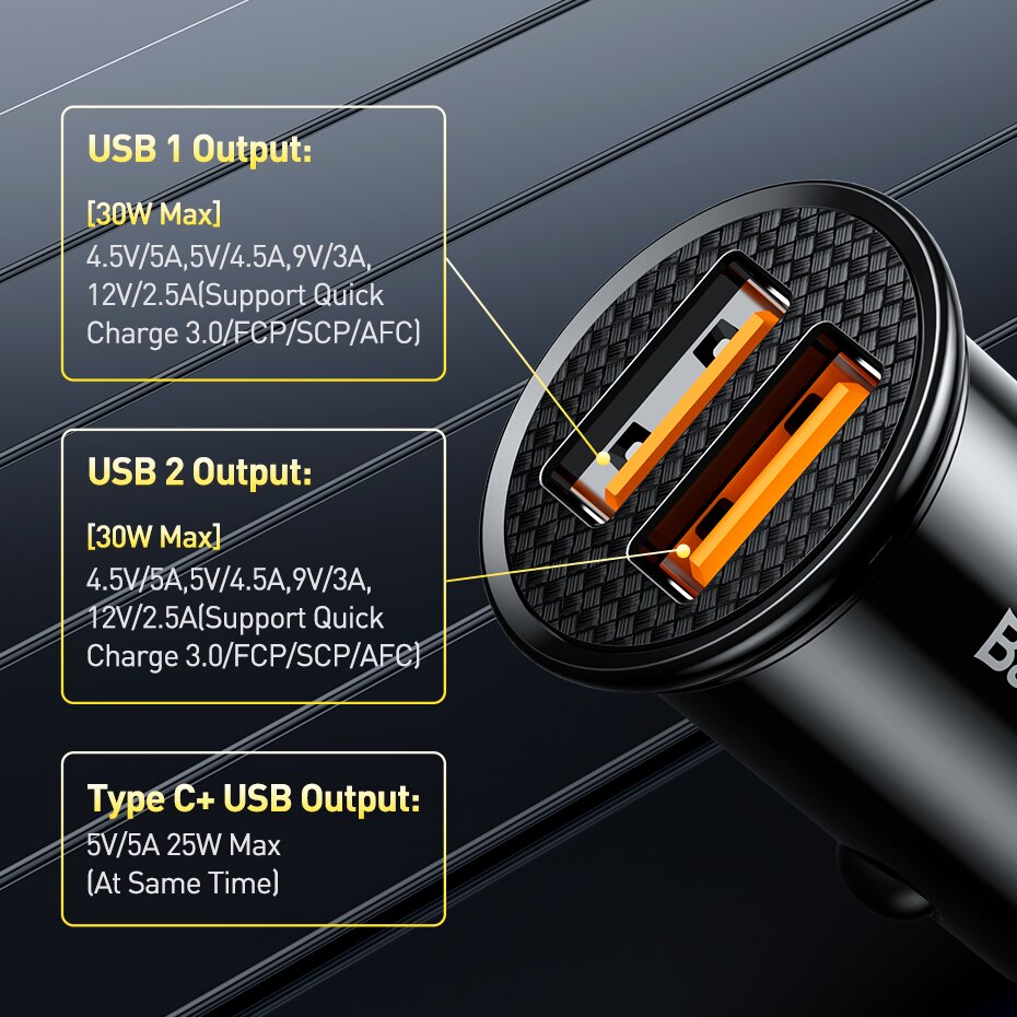 Baseus-cargador USB para coche, dispositivo de carga rápida de 30W, 4,0, 3,0, FCP, SCP, PD, para Xiaomi, iPhone 12, 13, 14 Pro: CH