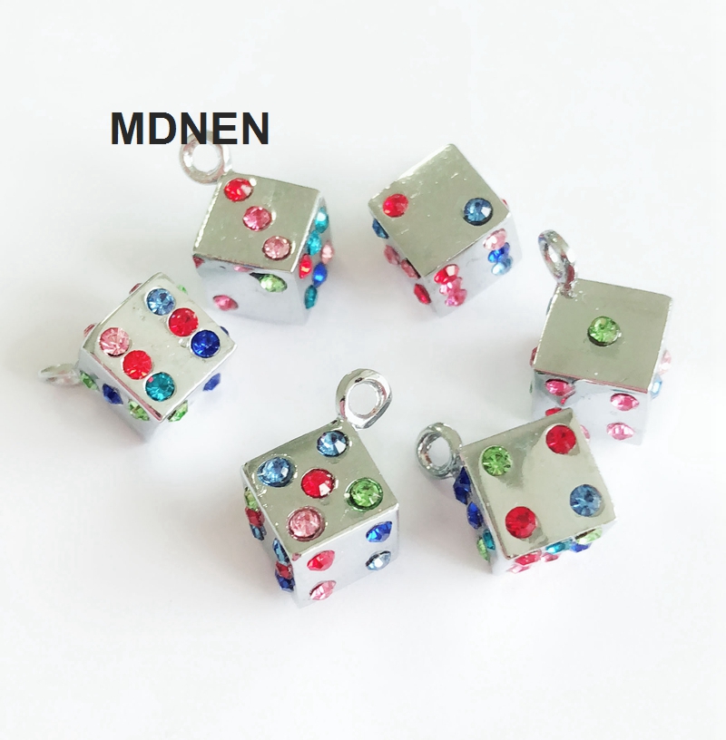 5pcs DIY accessory zinc alloy Colorful Rhinestone Dice Hang Pendant, Hang Charm Fit Diy Phone Strips