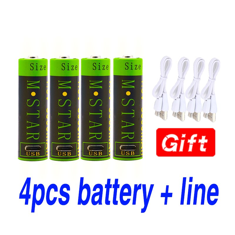 Hohe kapazität 1,5 V 3000mAh AA Akku li-Ion Batterie Polymer mit USB aufladbare Lithium-usb batterie + USB kabel: 4Stck