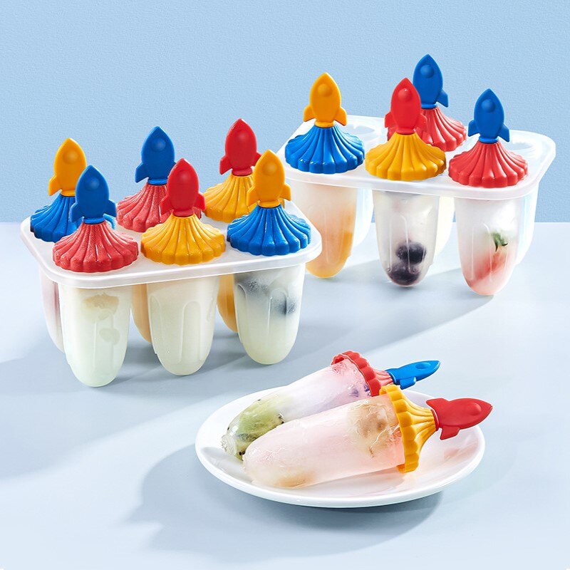 1 Pcs Household Six-hole Plastic Ice Mold Summer Homemade Ice Cream Popsicle Rocket Type Popsicle Mold With Handle