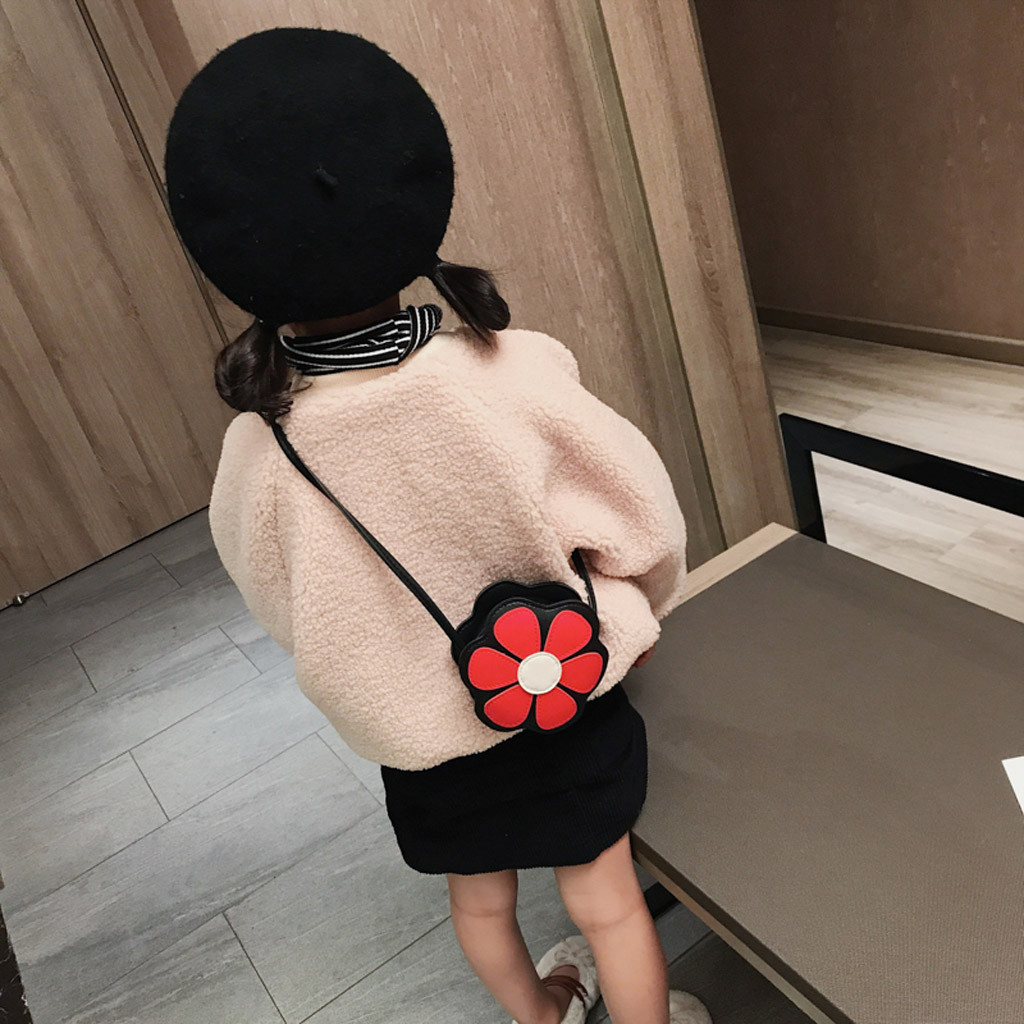 children cute flower girl shoulder bag leather simple zipper Messenger bag clutch bag purse