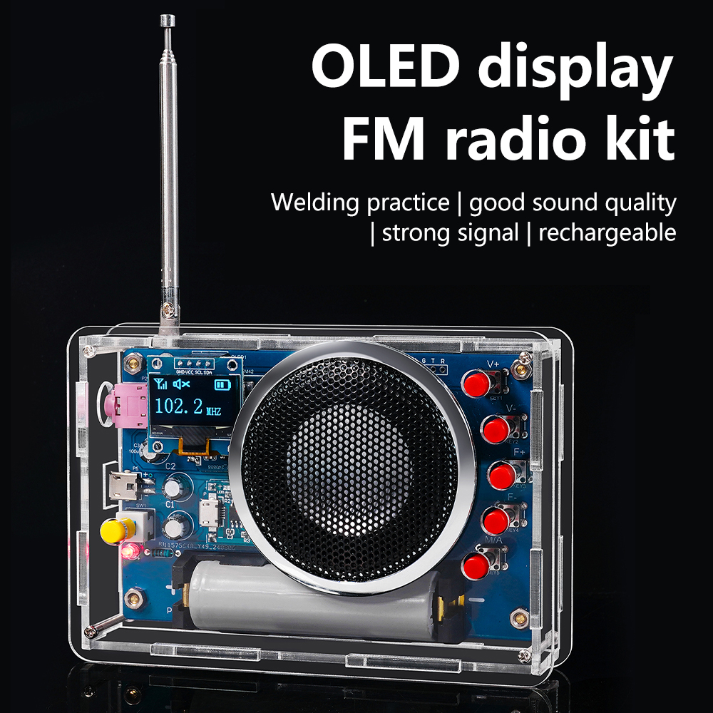 Kit electrónico de Radio FM DIY, frecuencia ajustable 87-108MHz, pantalla OLED, Kit de montaje de Radio, piezas electrónicas de soldadura DIY