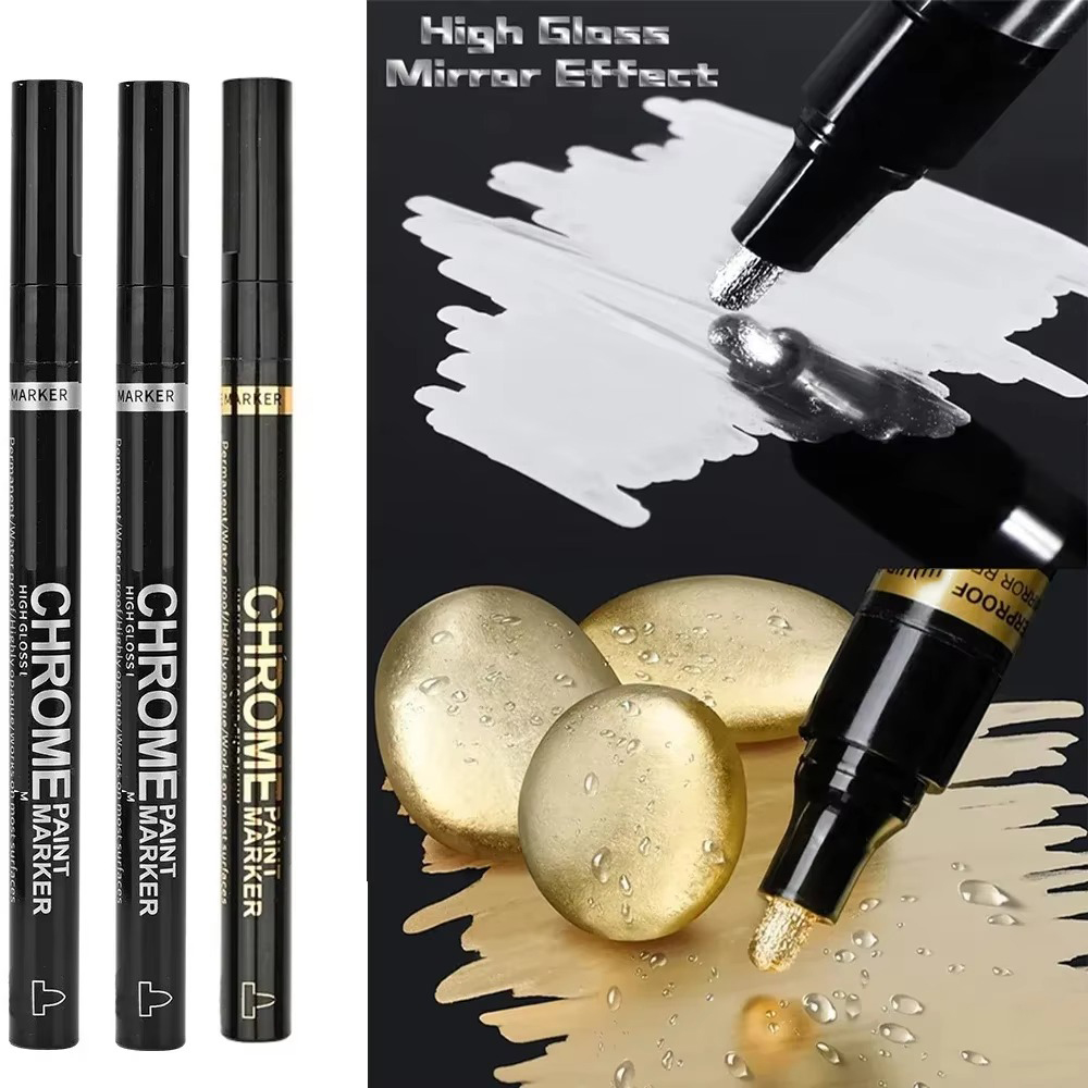5/1 stücke Chrom Stift Marker Spiegel Wasserdichte Farbe Reparatur Für Rock Keramik Glas Metallic Gold/Silber 2mm Spitze: green
