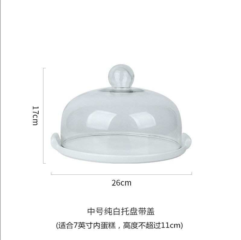 Style européen gâteau plat verre céramique exposition plateau cache-poussière essai plaque décoration créative Dessert Table décoration:  Medium  Dual Handle Ceramic Dish   Glass Cover