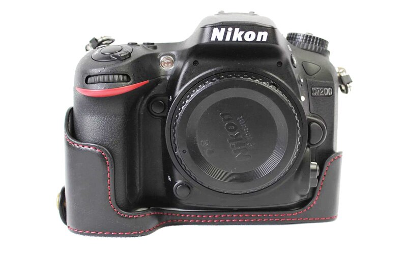 Retro Vintage PU Leather Camera Bag Half case for Nikon D7100 D7200 Camera case with open battery: black