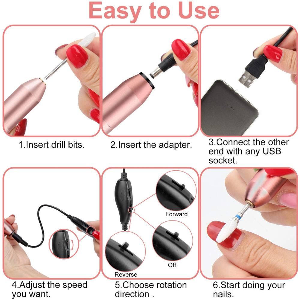 YBLNTEK-máquina pulidora eléctrica para uñas, con carga USB, para manicura y pedicura, para salón de casa
