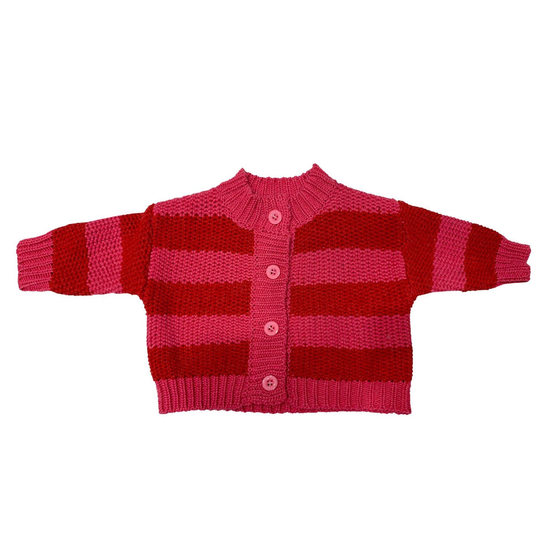 Maglioni coreani per ragazzi e ragazze vestiti neonati maglioni caldi cappotti bambini maglia addensare top Cardigan a righe di cotone vestiti: red / 6m