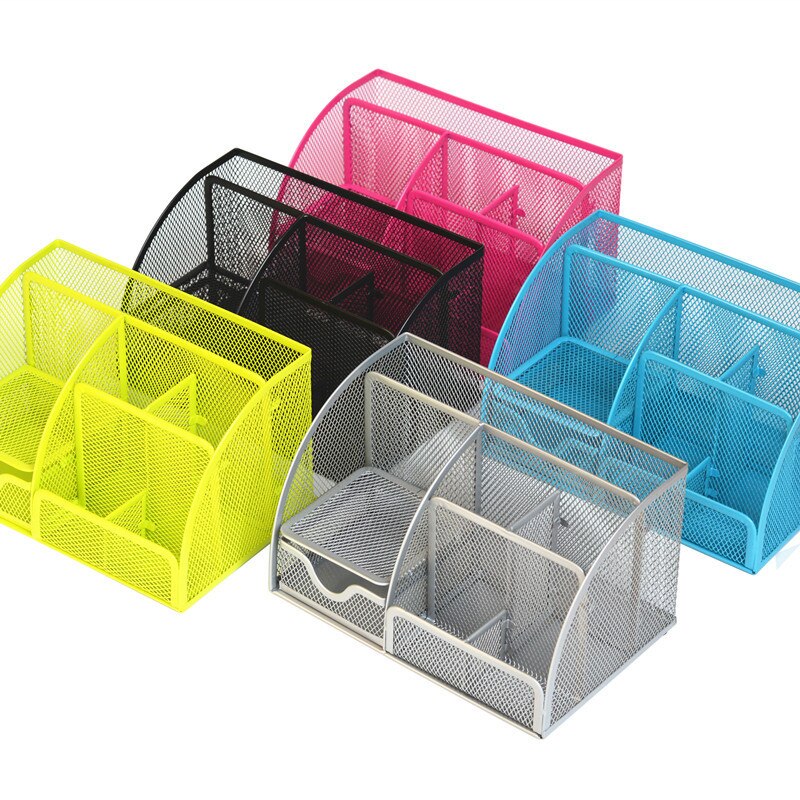 Metal Color Desk Organizer Combination Mesh Desktop Pencil Pen Badge Holder Storage Box Stationery Ruler Office School Supplies