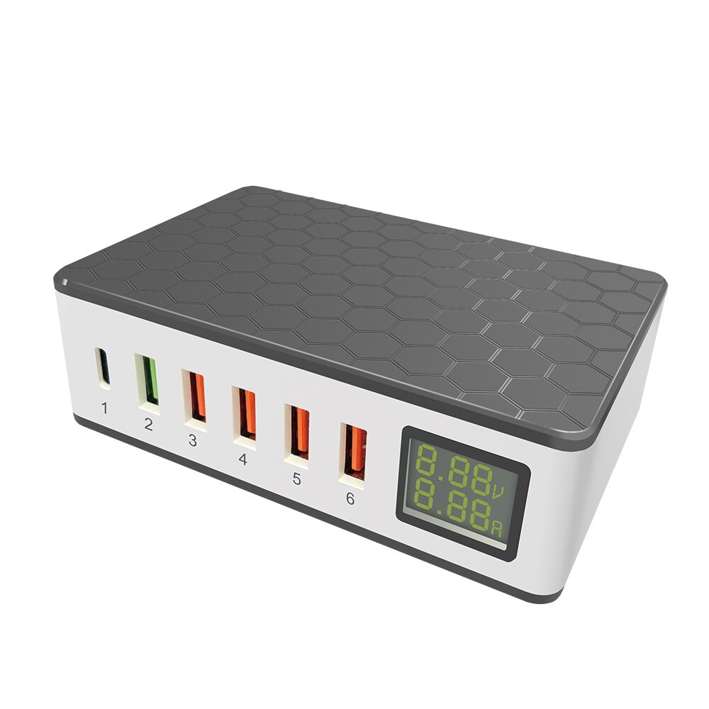 Ilepo 65w pd schnellladegerät für iphone 12, 11 pro, handys und tablets , 6 usb-anschlüsse für samsung, sony und huawei, digitale intelligente ladestation: Us-steckdose