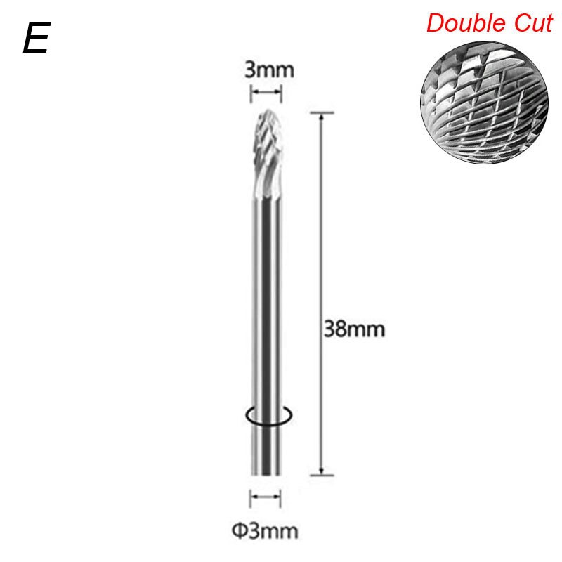 Fresas de carburo sólido de dibujo de vástago de 3mm 1/8 para herramienta Dremel, fresa, herramienta rotativa, rebaba, corte de diamante, molienda rotativa de Metal y madera: 6 mm