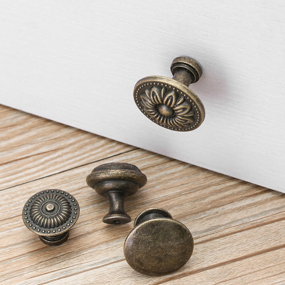2Pcs Antique Pull Handles Round Bronze Tone Kitchen Cupboard Drawer Cabinet Door Knobs Pull Handle Furniture Hardware Fittings