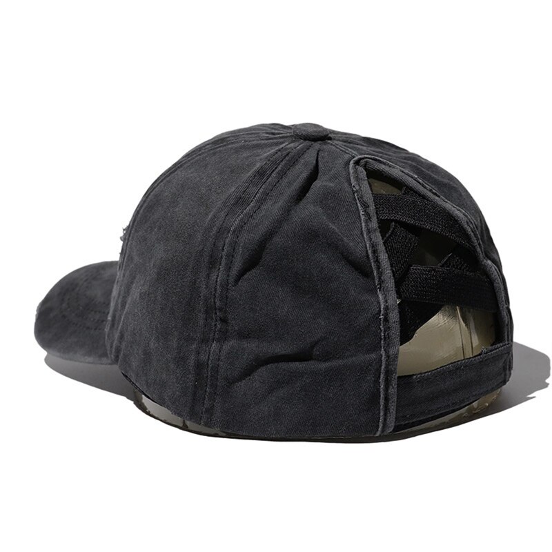 Casquette de Baseball délavée et déchirée pour femmes, motif camouflage léopard, motif croisé, queue de cheval, haut chignon en désordre, protection solaire, chapeau de camionneur