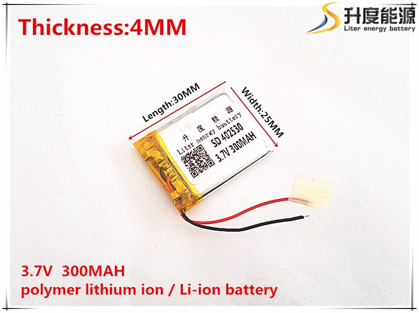 [SD] 402530 3.7V,300mAH,[352530] Polymer lithium ion / Li-ion battery for TOY,POWER BANK,GPS,mp3,mp4,cell phone,speaker