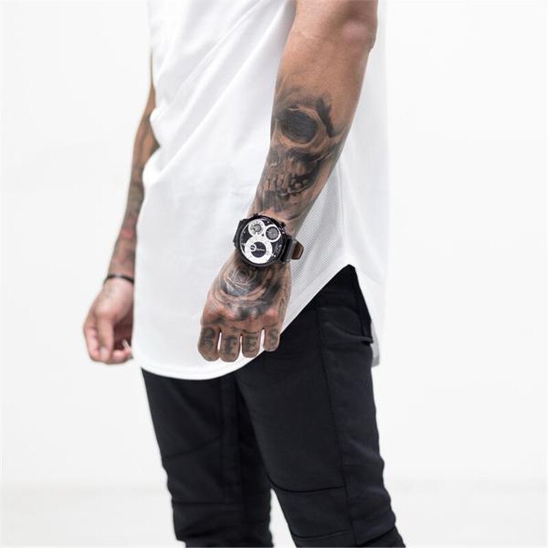 Muscle Fitness Sports T-shirt Men's Summer Stitching O-neck Half Sleeve Sweat-absorbent Breathable Sweatshirt Sportswear Jogging
