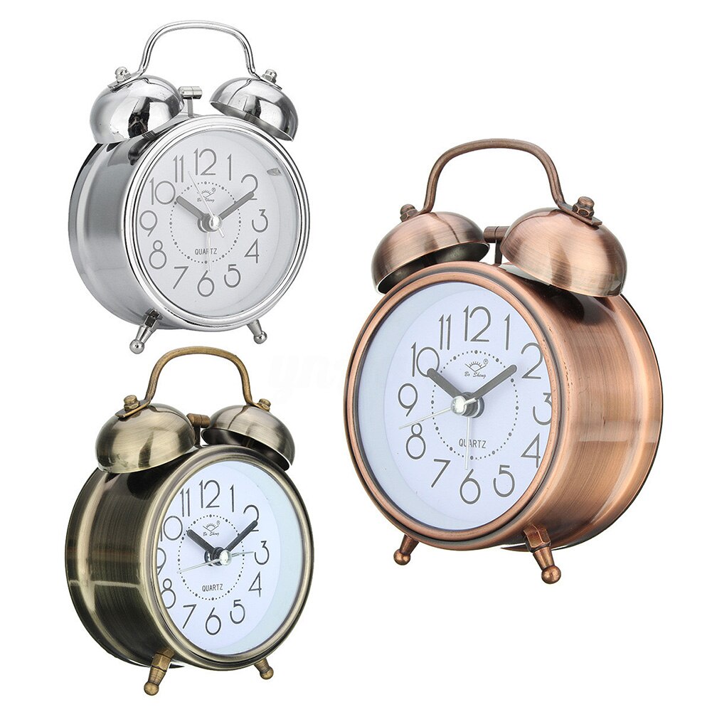 Round Classic Decorative Bedside Double Bell Silent Cute Desktop Quartz Snooze Battery Operated Living Room Alarm Clock