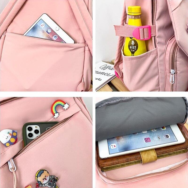 Bolso de viaje para mujer, Mochila grande Kawaii, impermeable, negra, escolar,