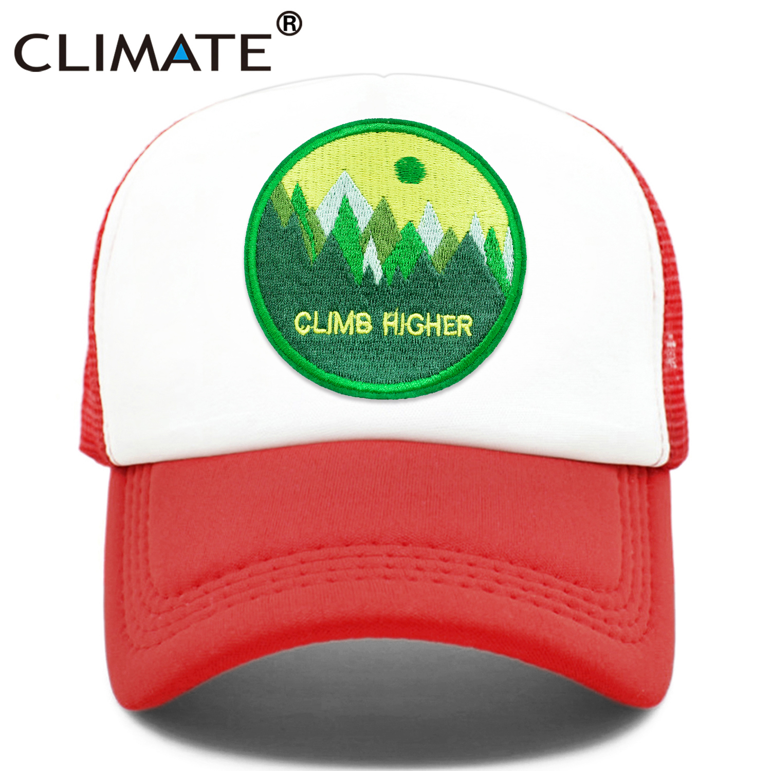 CLIMATE CLIMB HIGH Cap Climber Outdoor Sport Trucker Cap Green Outdoors Forest Hat Cap Cool Summer Mesh Cap for Men Women: Red Cap