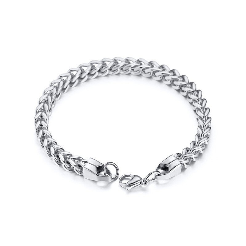 Vnox, pulseras de cadena de 6mm de ancho para hombres, joyería de acero inoxidable, pulsera de eslabones pulidos de 8,66 pulgadas: Silver / 19.5 cm