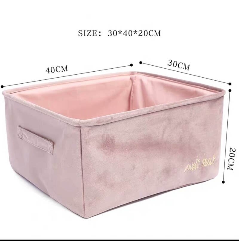 Velvet Storage Box Nordic Style Desktop Cosmetics Storage Basket Snack Book Sundries Storage Basket Organizer: Pink-l
