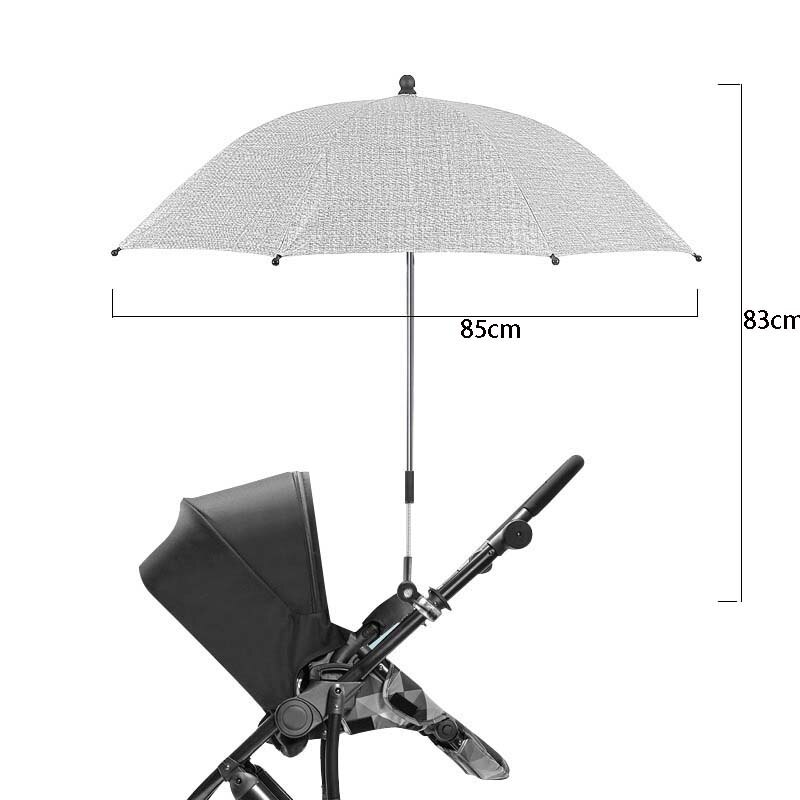 Universal Baby Stroller Folding Umbrella UV Protection Rainproof Infant Stroller Cover Umbrella 360 Degrees Adjustable Sunshade: 85cm Gray