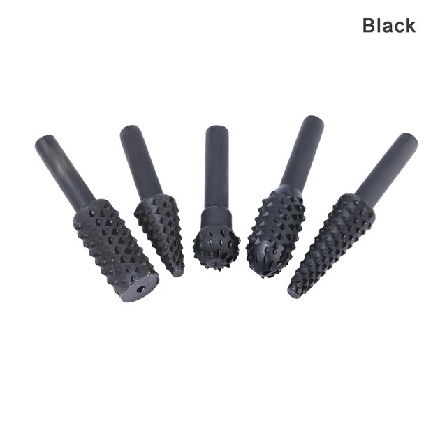 5pcs Steel Rotary Rasp File 1/4" Shank Rotary Craft Files Rasp Burrs Wood Bits Grinding Power Woodworking Hand Tool: Gray
