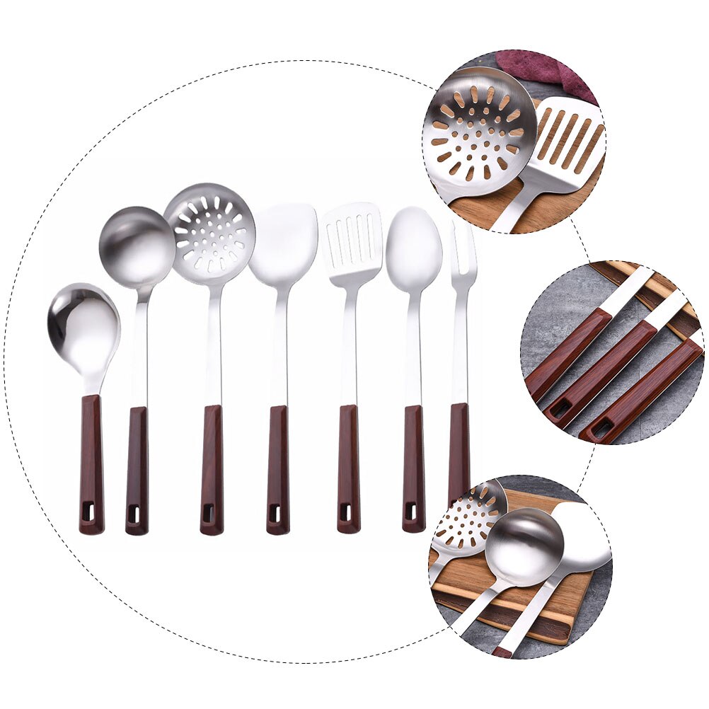 1 Set of 7 Pcs Stainless Steel Cooking Utensils Heat-resistant Kitchenware #q