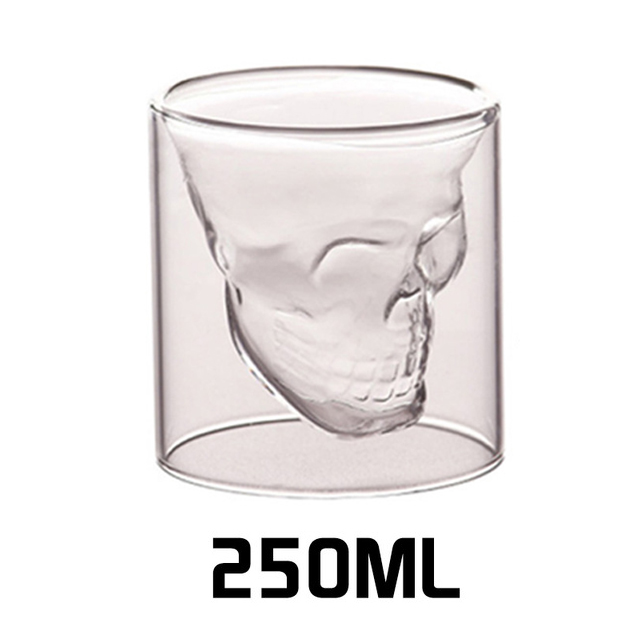 Hrnček na kávu dvojvrstvový priehľadný krištáľ lebka hlava sklenený pohár do domácnosti whisky víno vodka bar klub pivo pohár na víno: 250ml