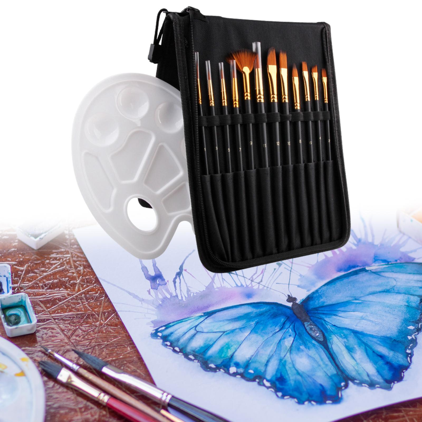 Paint Brush Set W/Carry Case with 12 Brushes Detailing Art for Drawing Acrylic Paint Oil Tempera Face Nail Art