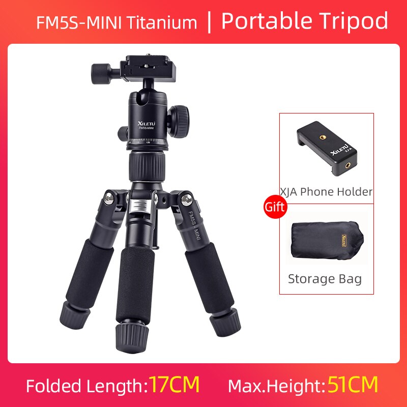 XILETU FM5S-MINI Lightweight Alluminum Tripod Tabletop Mini Travel Stand Tripod with 360 Degree Ball Head For Digital Camera: Silver