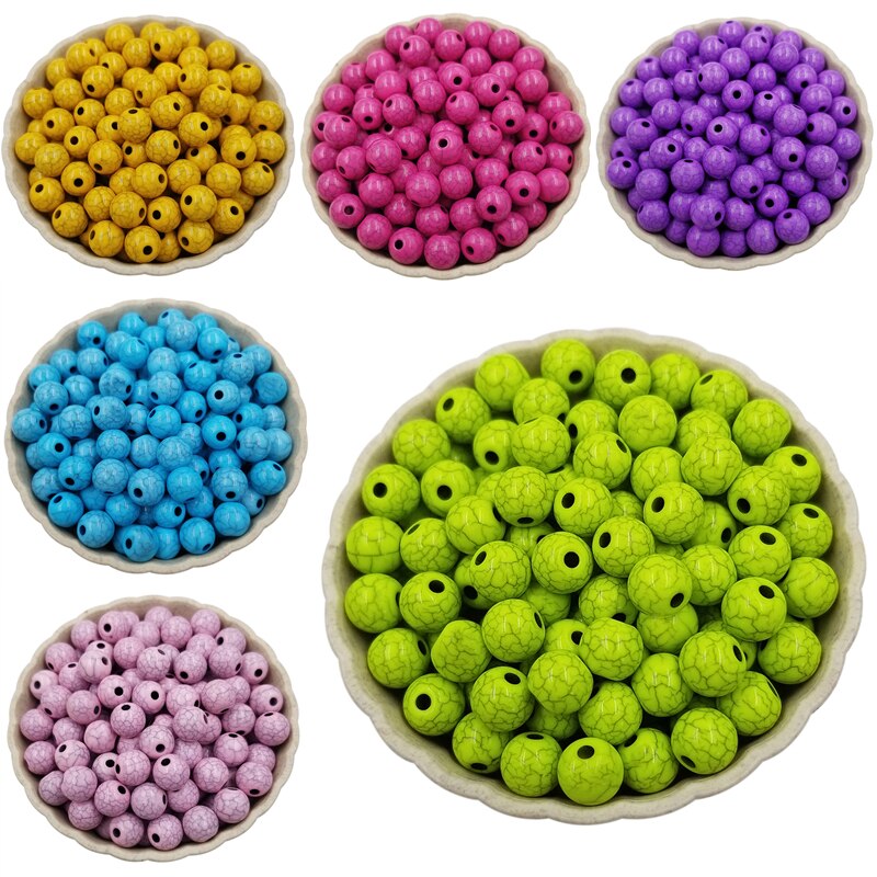 100pcs Finding Beads Handmade Material 8mm DIY Cracks Loose Bead Jewelry Accessories Multicolor